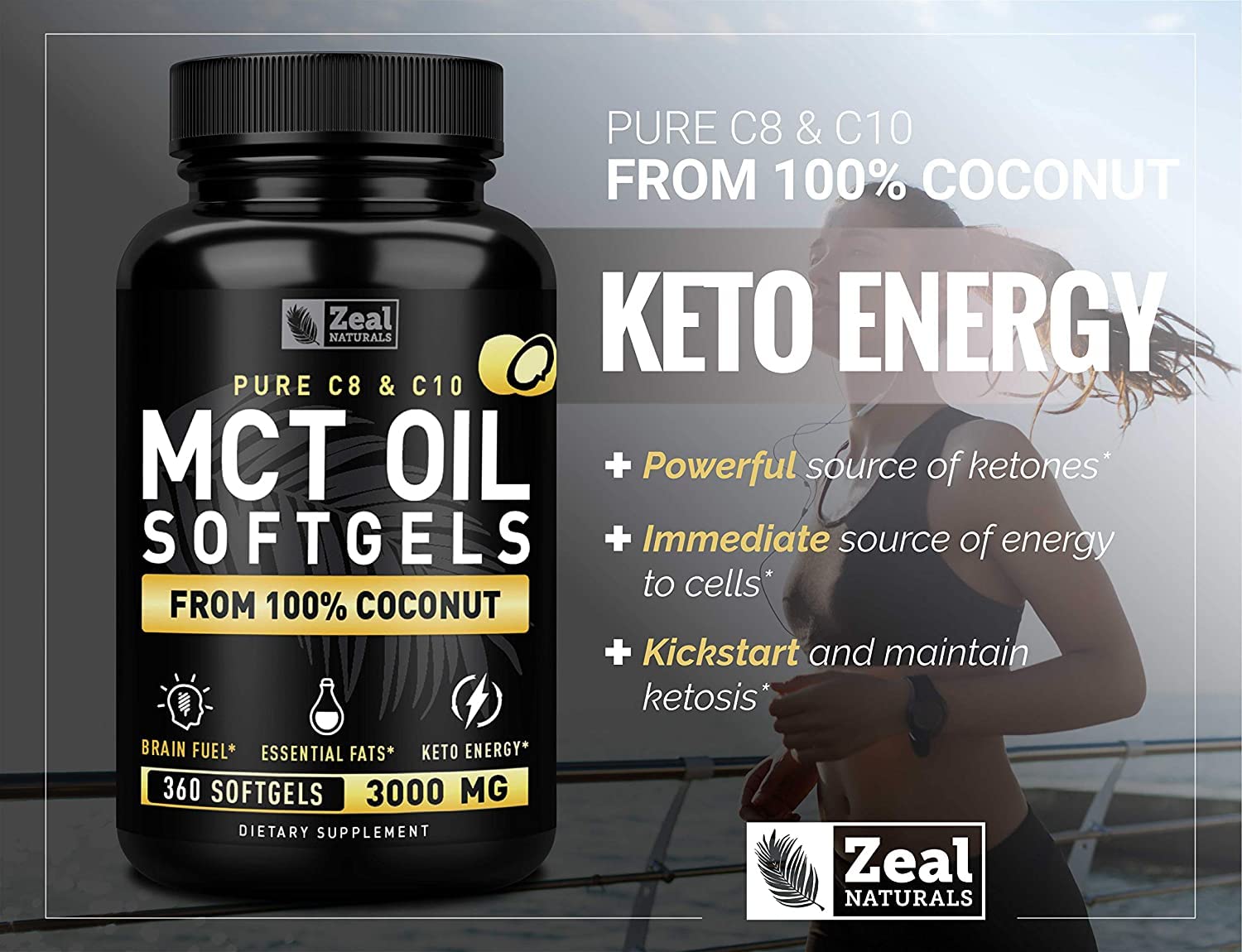 Pure MCT Oil Capsules (360 Softgels | 3000mg) 4 Month Supply Keto Pills w Unrefined Coconut Zeal Naturals