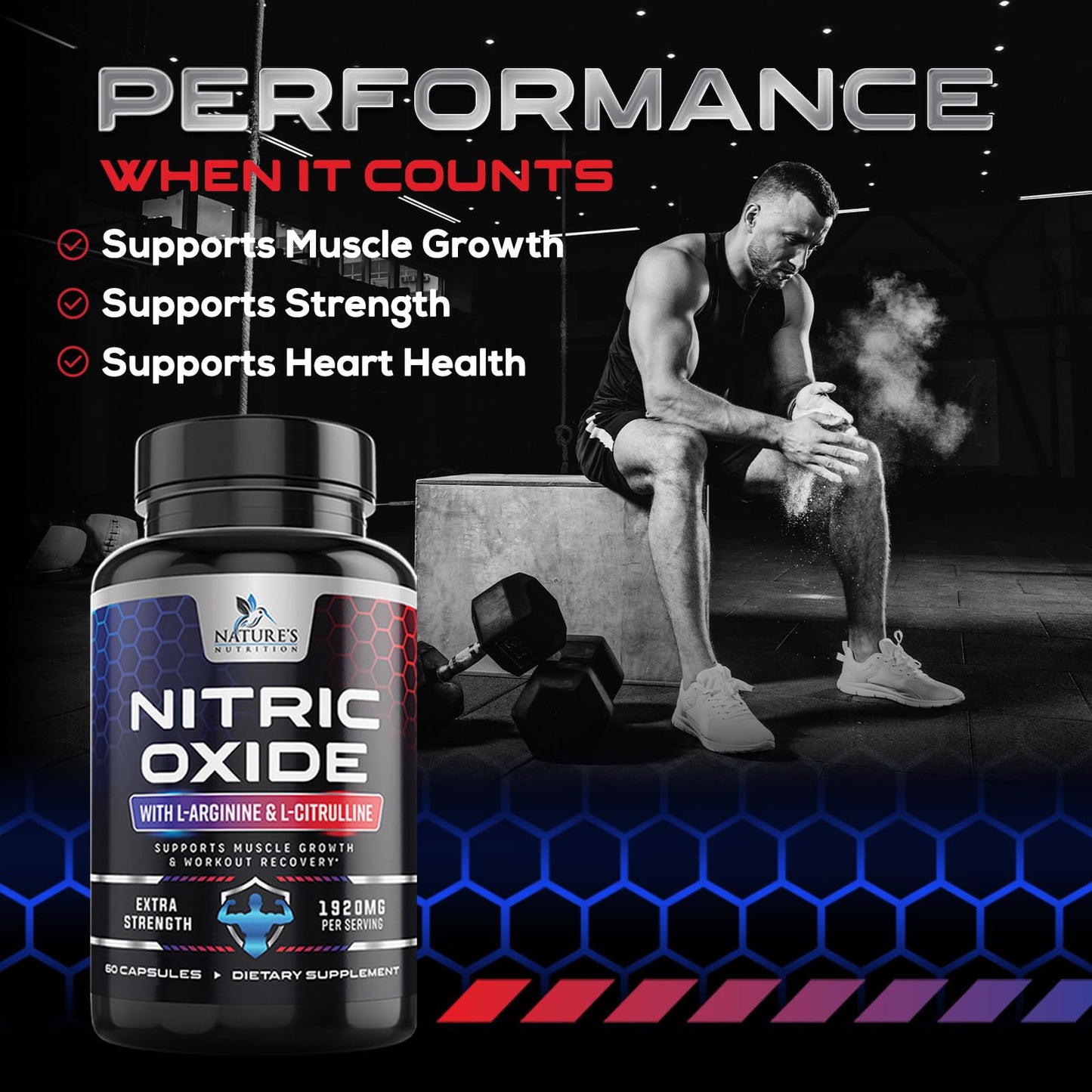 Extra Strength Nitric Oxide Supplement L Arginine 3X Strength - Citrulline Malate, AAKG