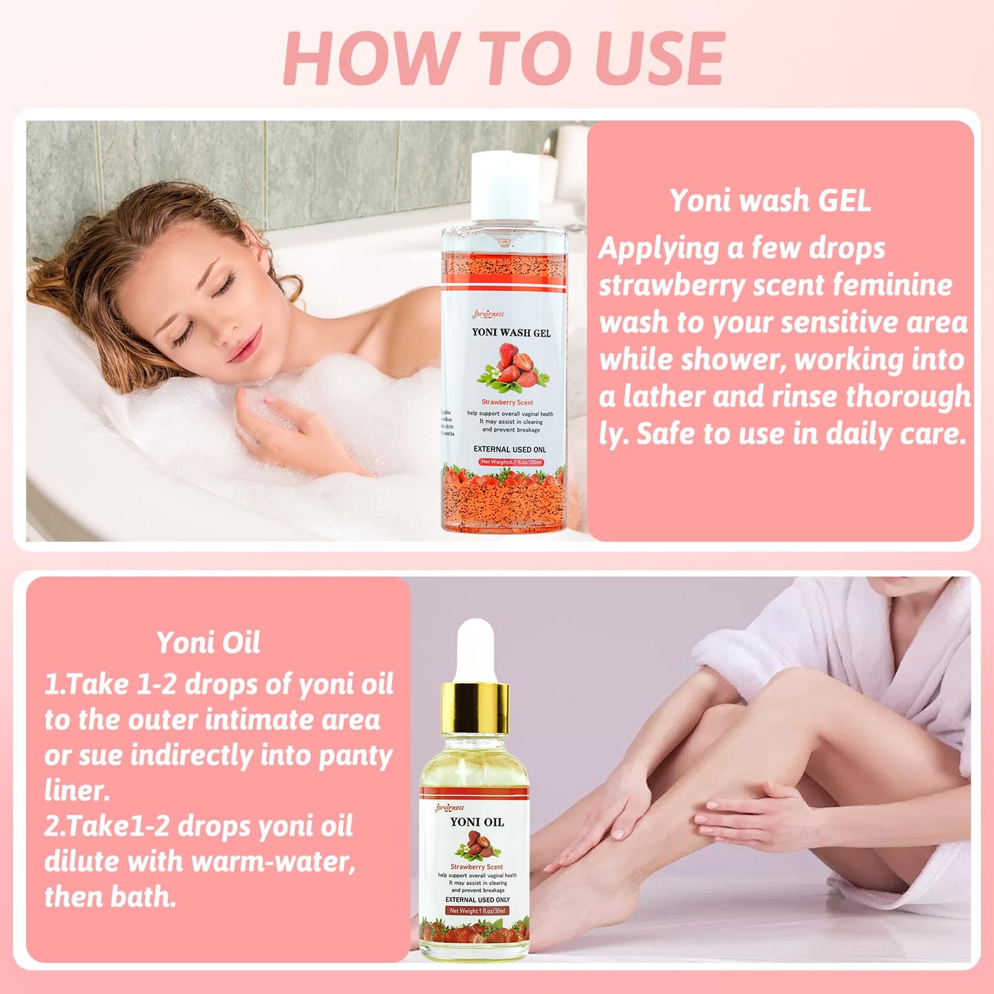 Yoni Wash Yoni Oil Yoni Bar Soap for Women PH Balance, Strawberry Body Oil, Feminine Wash