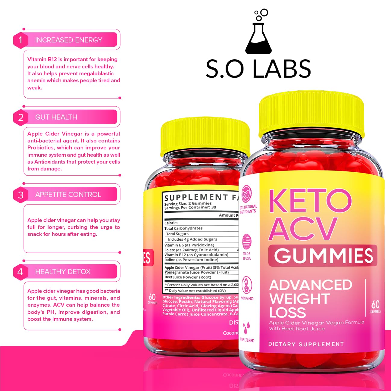 Keto ACV Gummies Advanced Weight Loss, ACV Supplement Work Fast Women Plus Men (2 Pack) S.O Labs