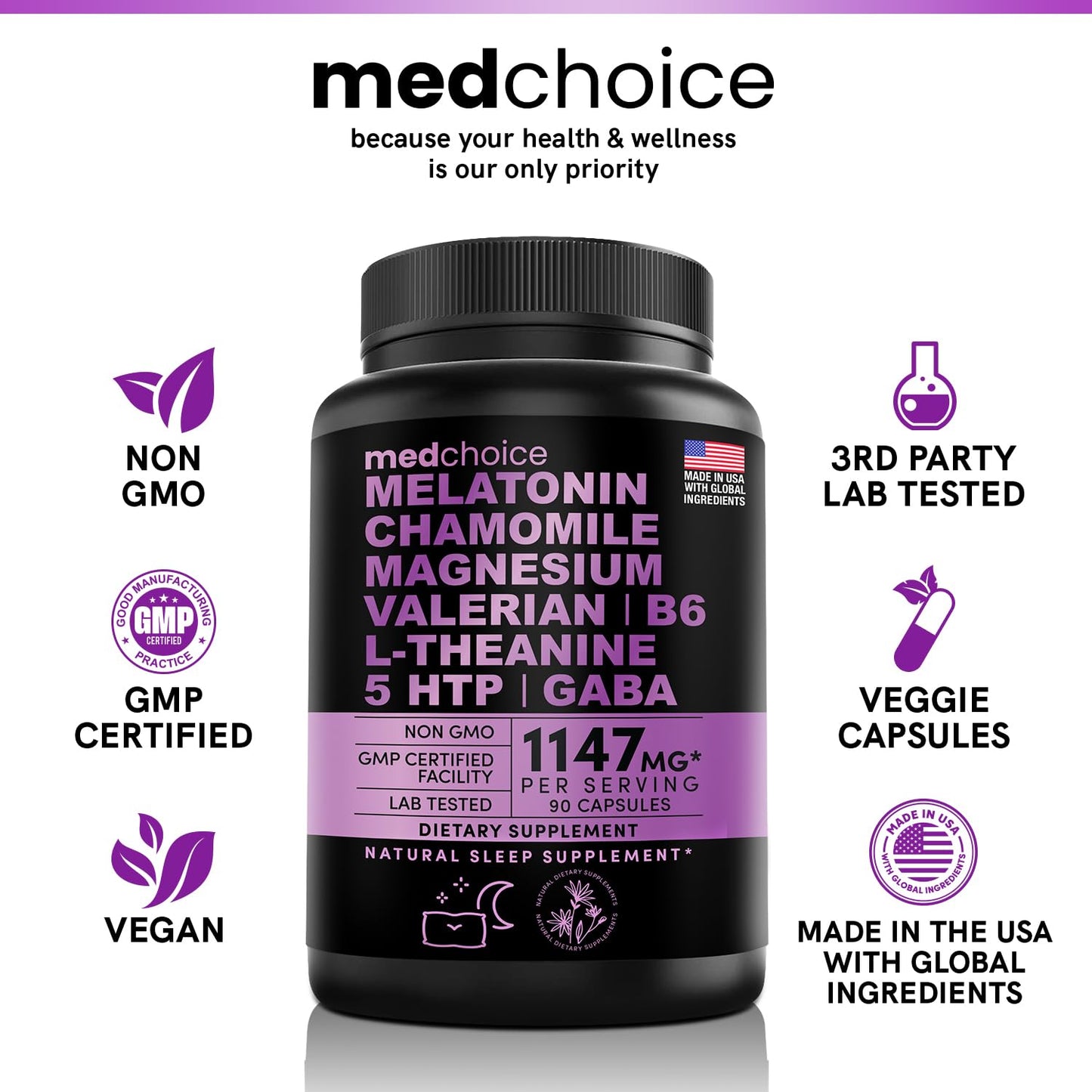 10-in-1 Melatonin Capsules - Melatonin 5mg Natural Sleep Aid for Adults