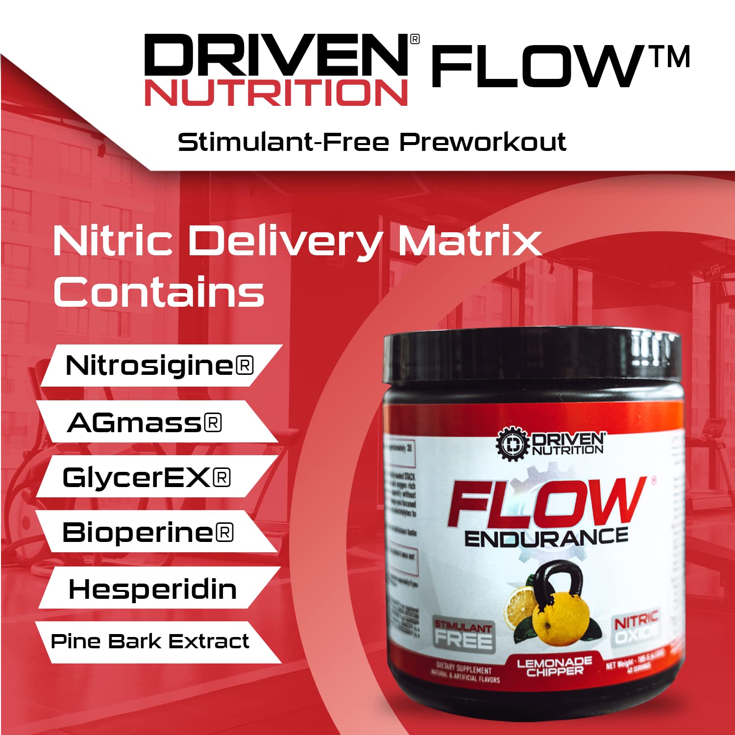 Driven Nutrition Flow - Cognitive Nitric Oxide Nootropic - Endurance & Energy - Increase Focus, Athletic Performance, Muscle Mass - Vitamin B12 & Electrolytes - Lemonade Chipper, 60 Servings