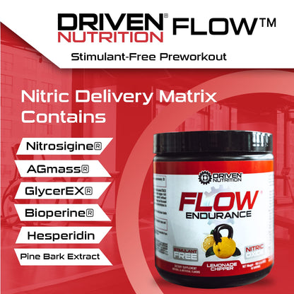 Driven Nutrition Flow - Cognitive Nitric Oxide Nootropic - Endurance & Energy - Increase Focus, Athletic Performance, Muscle Mass - Vitamin B12 & Electrolytes - Lemonade Chipper, 60 Servings