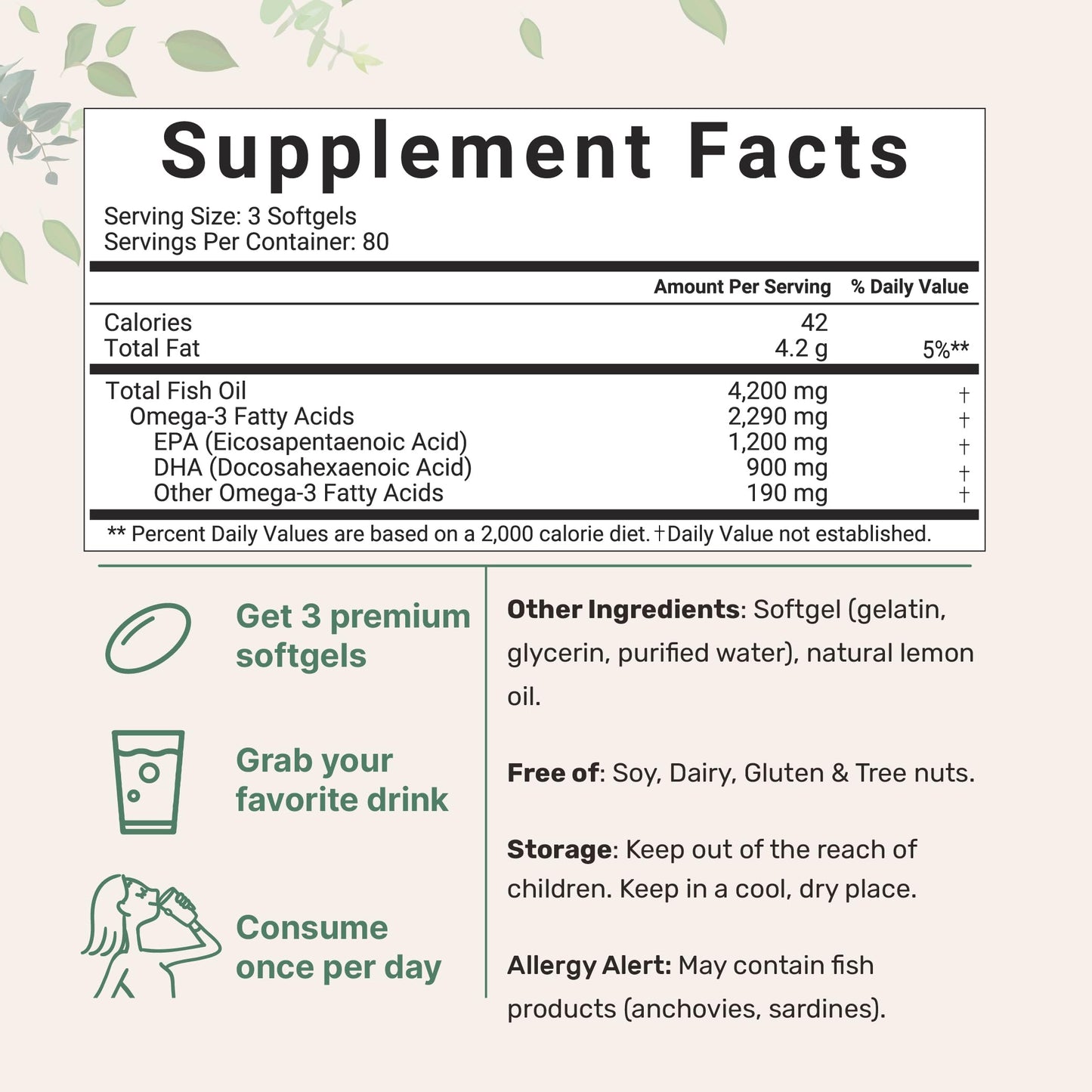 Triple Strength Omega 3 Fish Oil Supplements 4200mg Per Serving, 240 Softgels