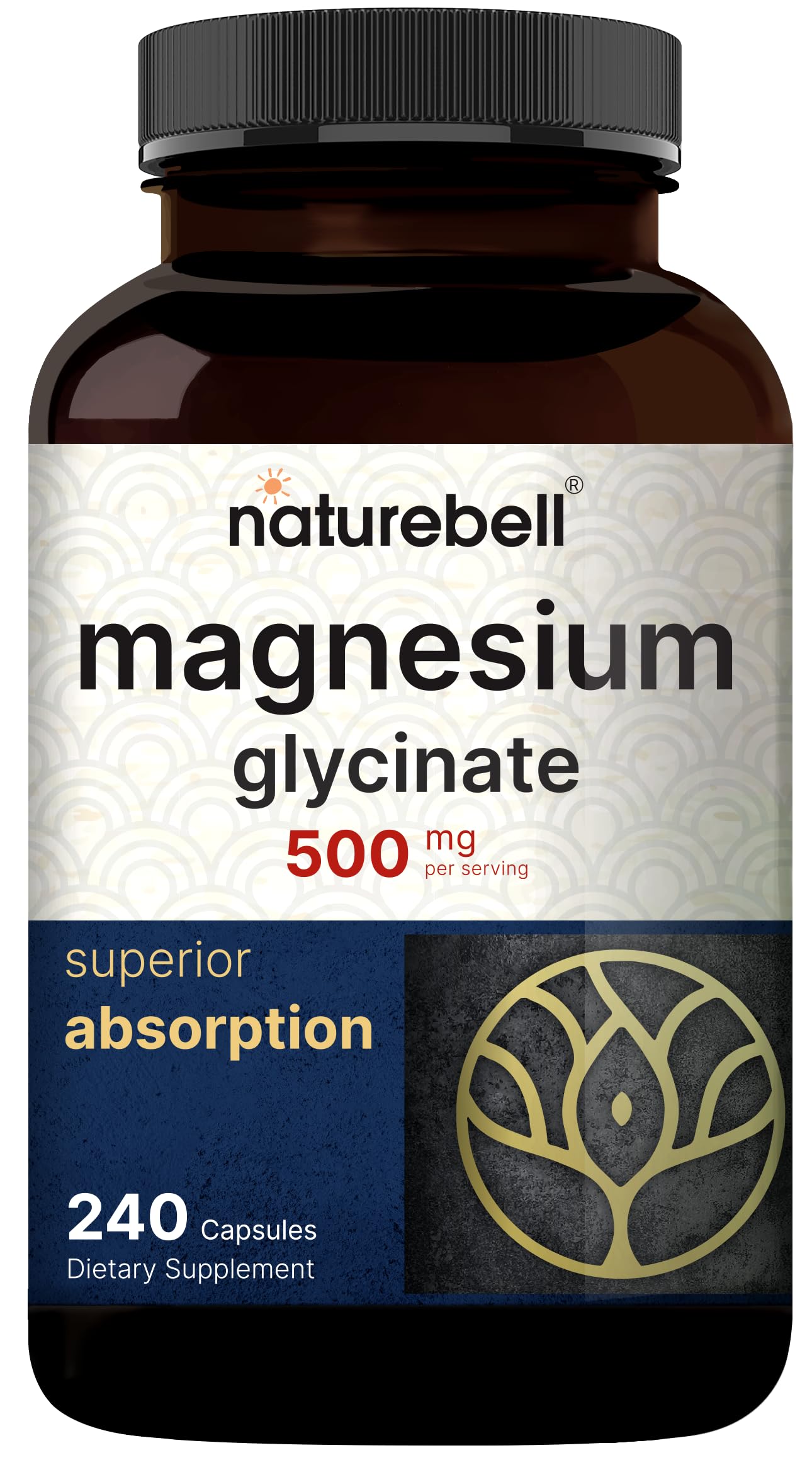 Magnesium Glycinate Capsules 500mg | 240 Count, 100% Chelated & Purified, 3rd Party 