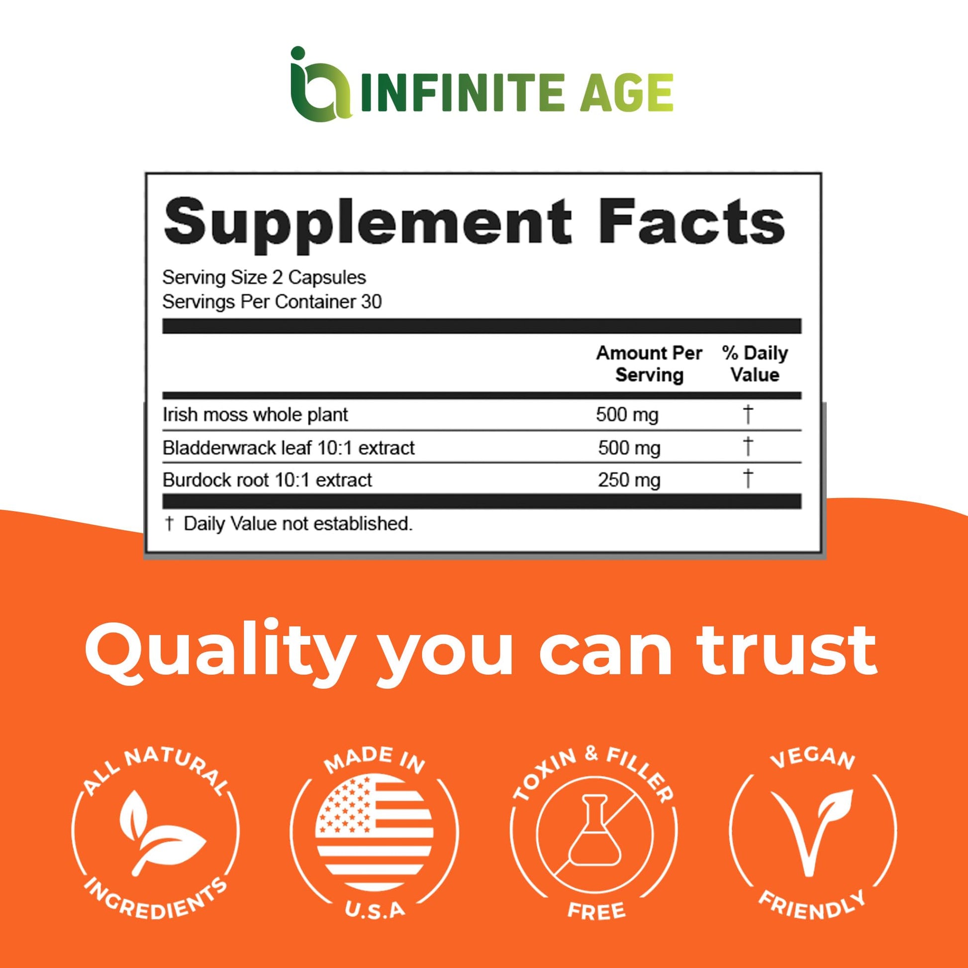 INFINITE AGE: 2 Pack, 1250mg Sea Moss Advanced Superfood, High-Potency, Vegan, INFINITE AGE