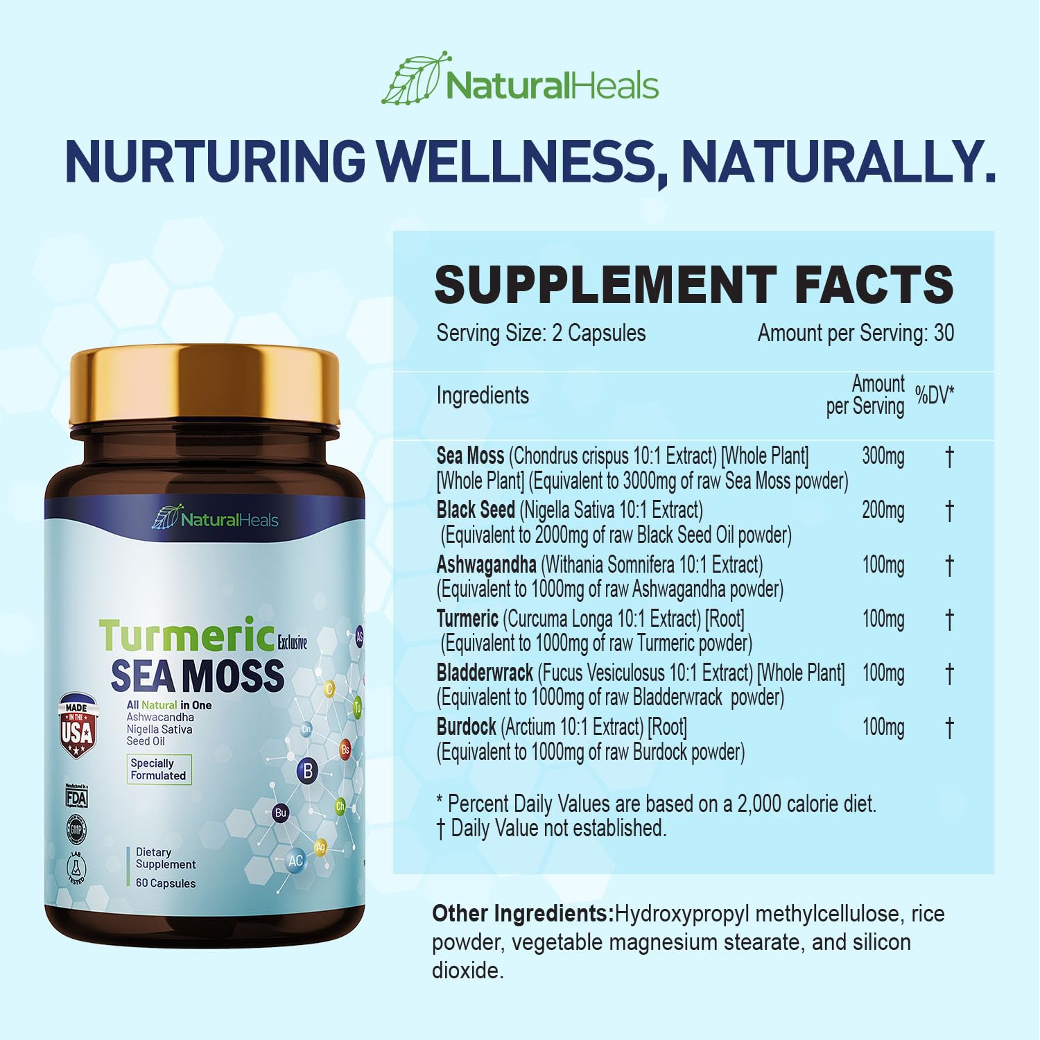 Natural Heals Sea Moss 3000mg: Black Seed Oil 2000mg Ashwagandha 1000mg Turmeric Natural Heals
