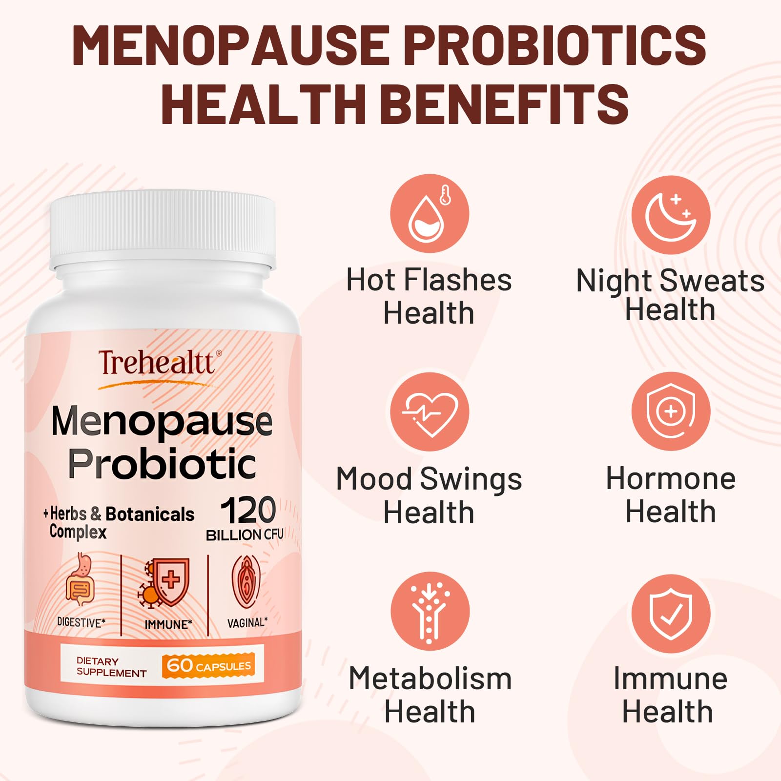 Menopause supplements for women, 120 Billion CFU Probiotic, 13-in-1 Herbs & Botanicals Complex
