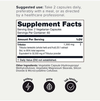 Toniiq Ultra High Strength Tribulus Capsules - 95% Steroidal Saponins - 1300mg Concentra