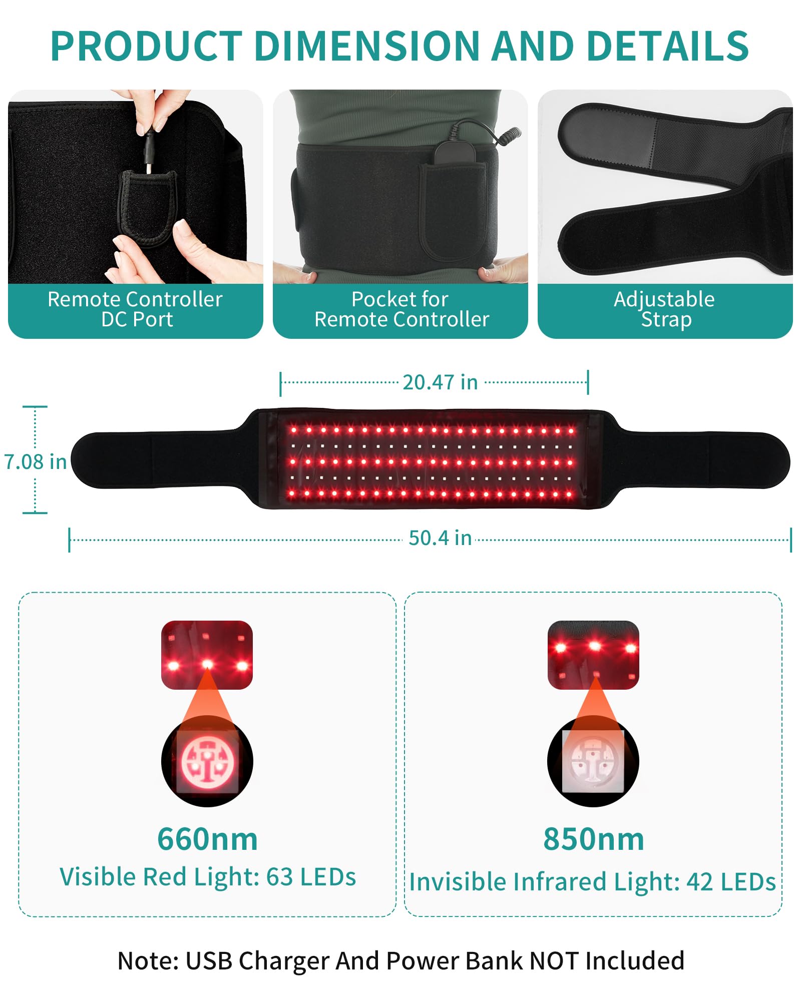 Nekteck Red Light Therapy Belt for Body, Wireless Near-Infrared Light Pad for Pain Relief, Inflammation Nekteck