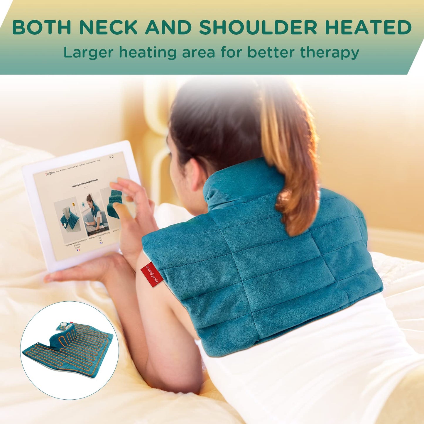 Weighted Heating Pad for Neck and Shoulders, Comfytemp 2.2lb Large Electric Heated Neck