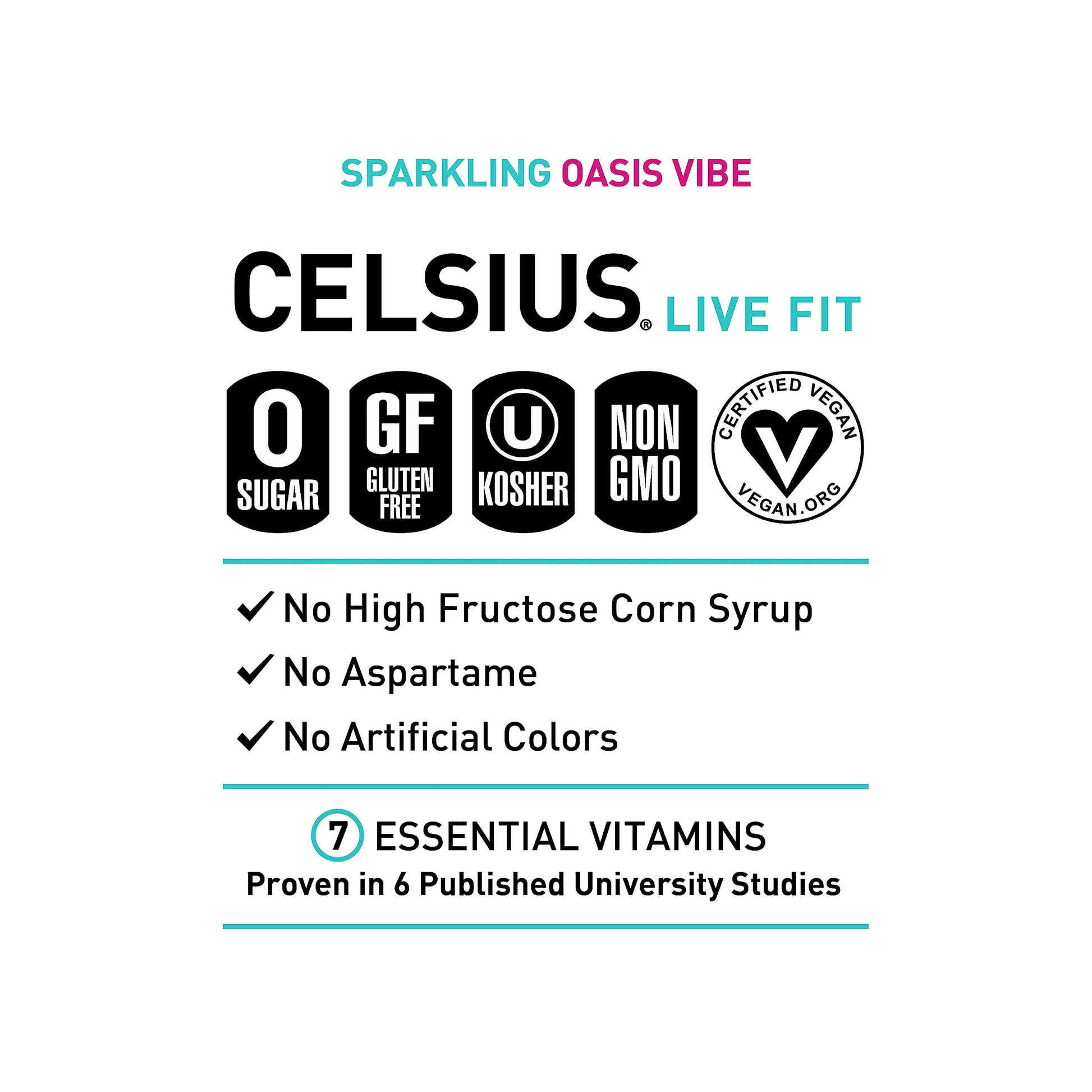 CELSIUS Sparkling Oasis Vibe, Functional Essential Energy Drink, 12 Fl Oz (Pack of 12) CELSIUS