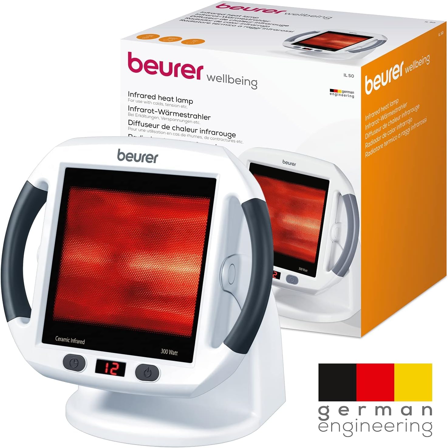 Beurer IL50 Infrared Heat Lamp Heated Red Light Therapy Lamp for Body, Face, Sinuses, & Skin - Effective Beurer