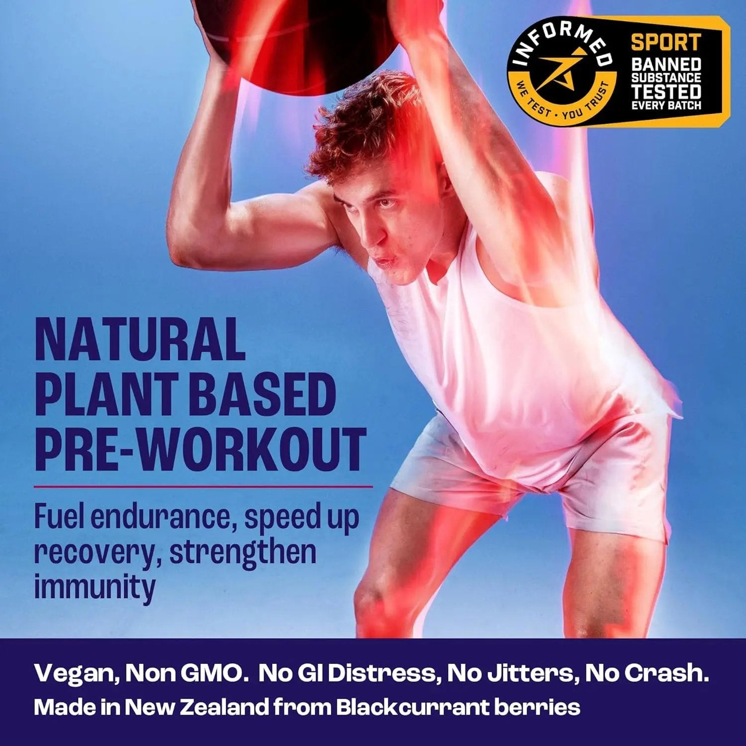 2before Blackcurrant I All Natural Vegan Pre Workout, Caffeine Free I Clean Energy, Endurance, Recovery I Pre Workout Women and Men I 20 Servings Pouch I Informed Sports Certified