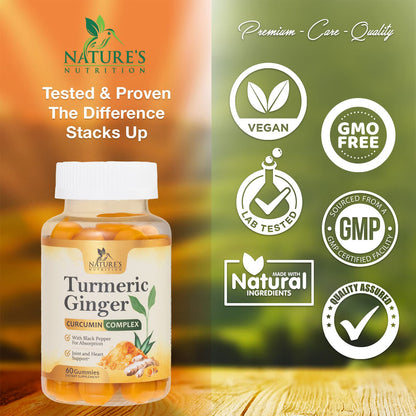 Turmeric Ginger Gummies - Vegan Turmeric Curcumin Gummy with 95% Curcuminoids
