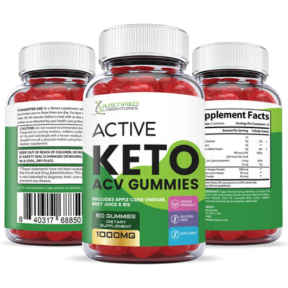 Justified Laboratories Active Keto ACV Gummies 1000MG with Pomegranate Juice Beet