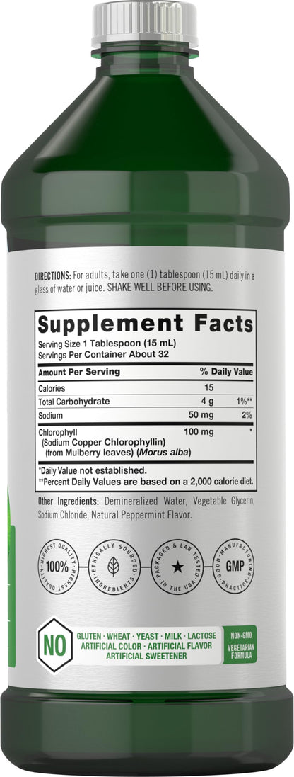 Chlorophyll Liquid Drops 100mg | 32 oz (2 x 16 oz Bottles) | Natural Peppermint Flavor