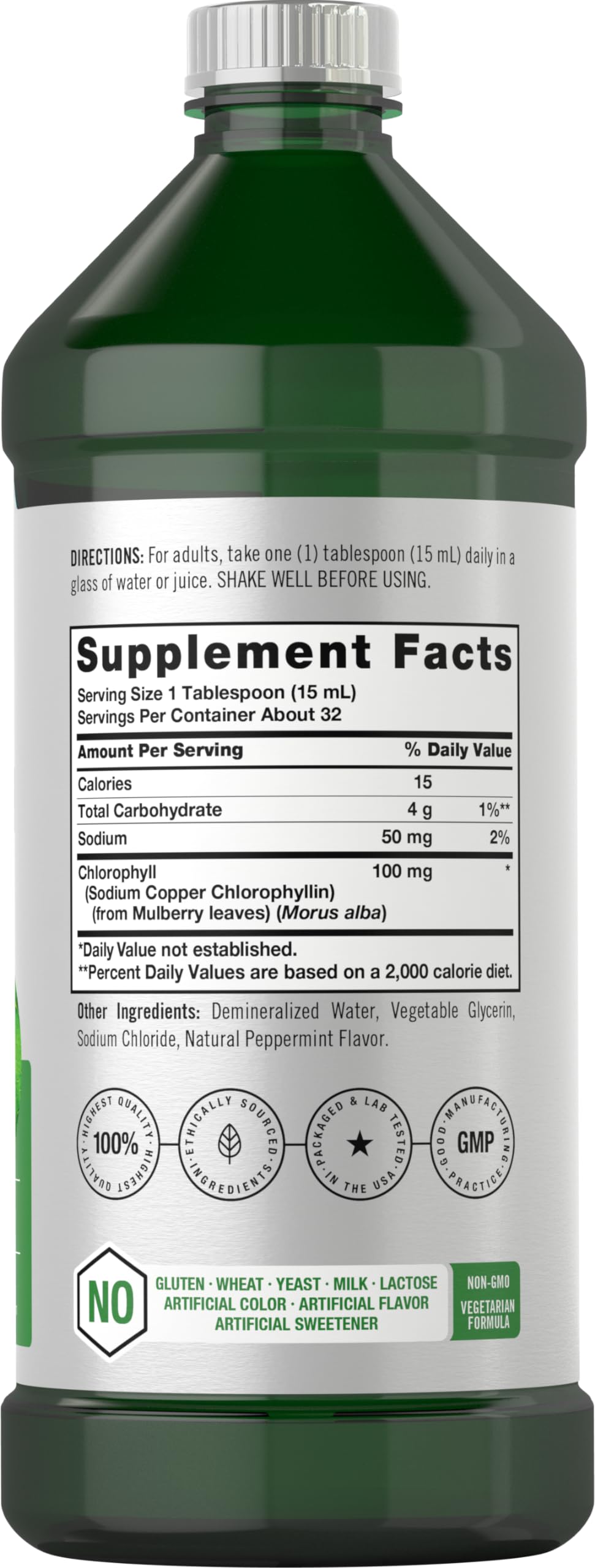 Chlorophyll Liquid Drops 100mg | 32 oz (2 x 16 oz Bottles) | Natural Peppermint Flavor Horbäach