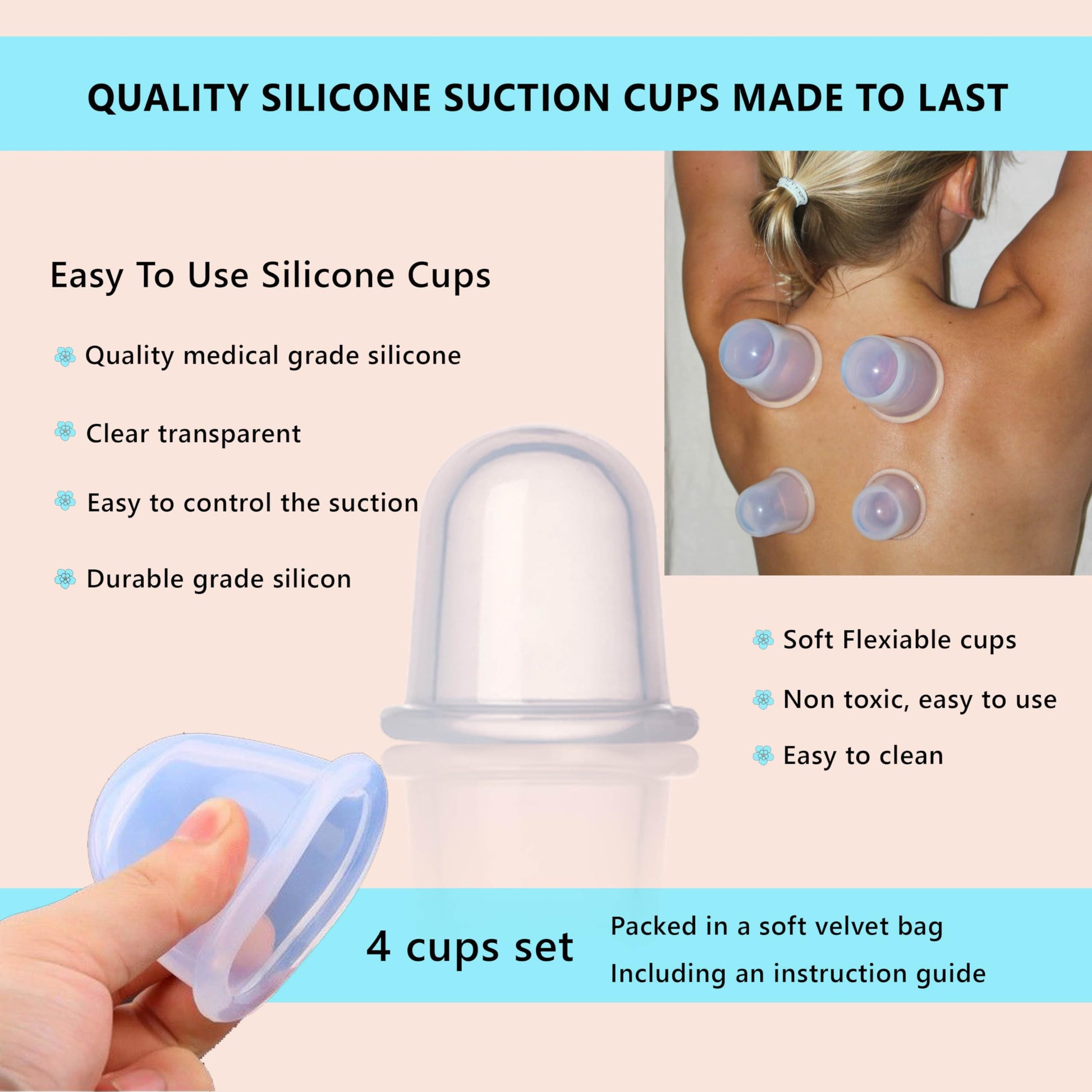 Cupping Kit for Massage Therapy - by DoSensePro, Cupping Set of 6 Professional Silicone Cups DoSensePro