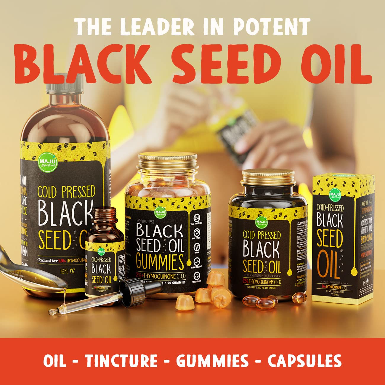 MAJU's Black Seed Oil Capsules, Strong Cold Pressed, 2% Thymoquinone, 100% Turkish Maju Superfoods