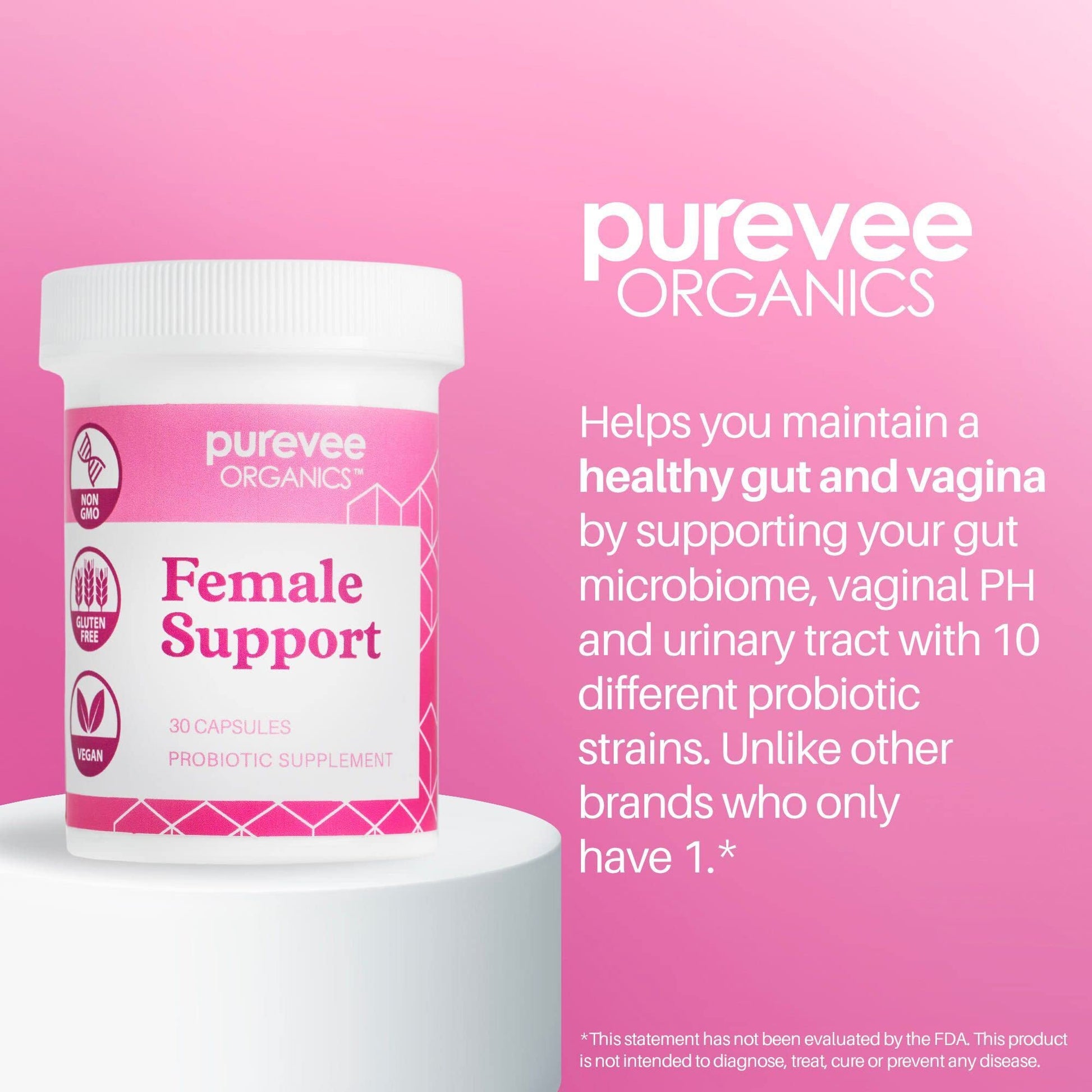 Purevee Organics Vaginal Probiotics for Women, 10 Essential Probiotic Strains, Vaginal + pH Balance Purevee Organics