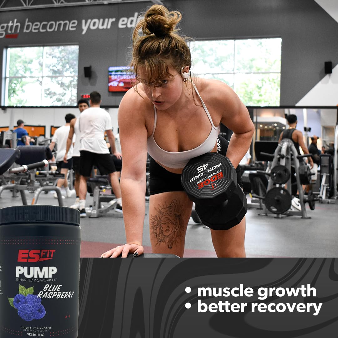 ES FiT Pump Pre-Workout | 14.8oz - 30 Servings | Pre-Workout Supplement | Increase Performance and Stamina (Blue Raz)