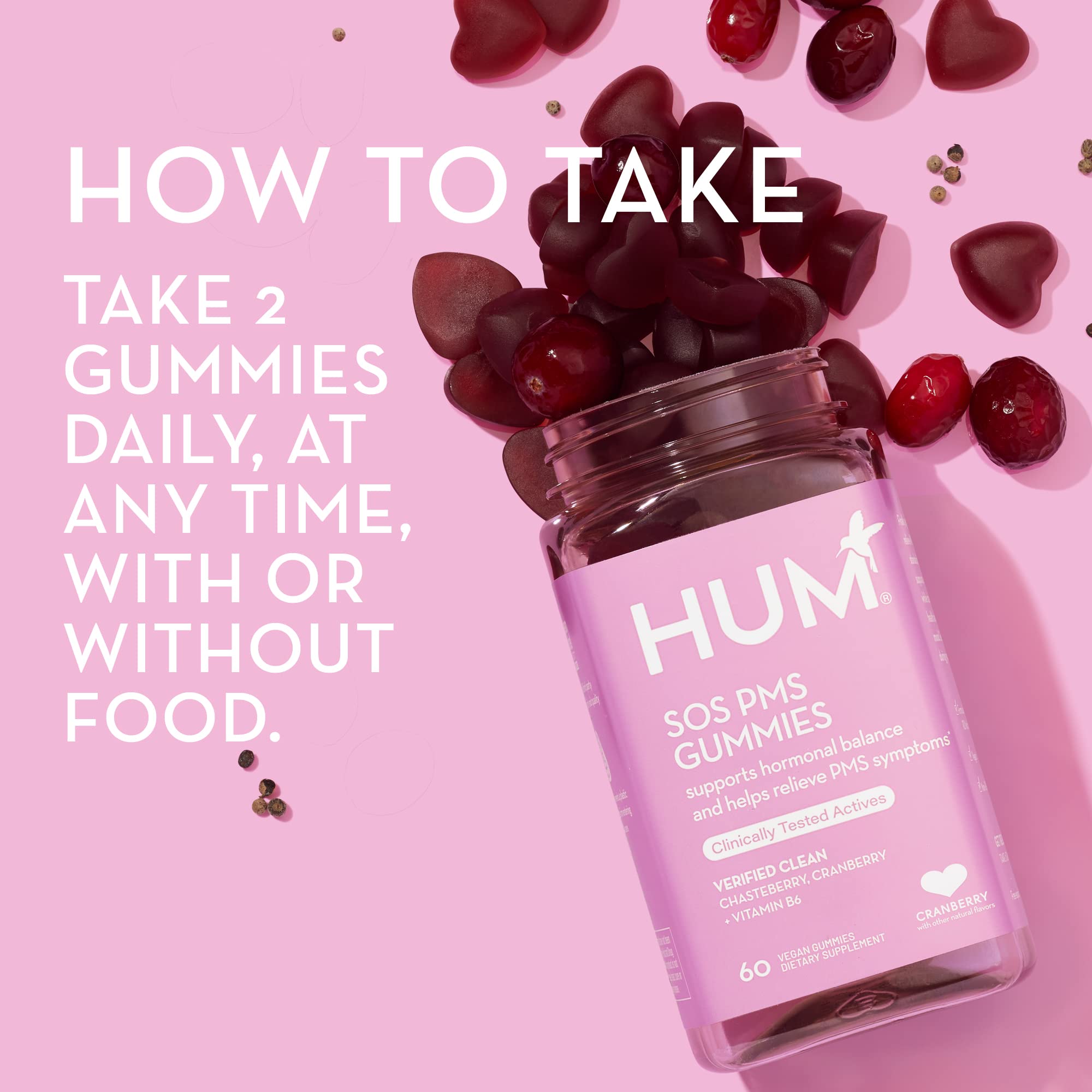 HUM Nutrition SOS PMS Gummies, Helps Relieve PMS Symptoms, Bloating Relief, Mood Swings, Hormonal Balance HUM