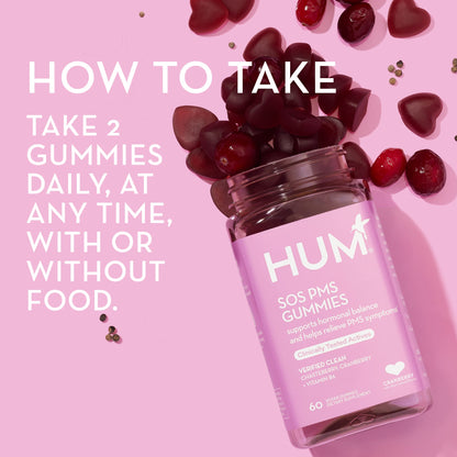 HUM Nutrition SOS PMS Gummies, Helps Relieve PMS Symptoms, Bloating Relief, Mood Swings, Hormonal Balance