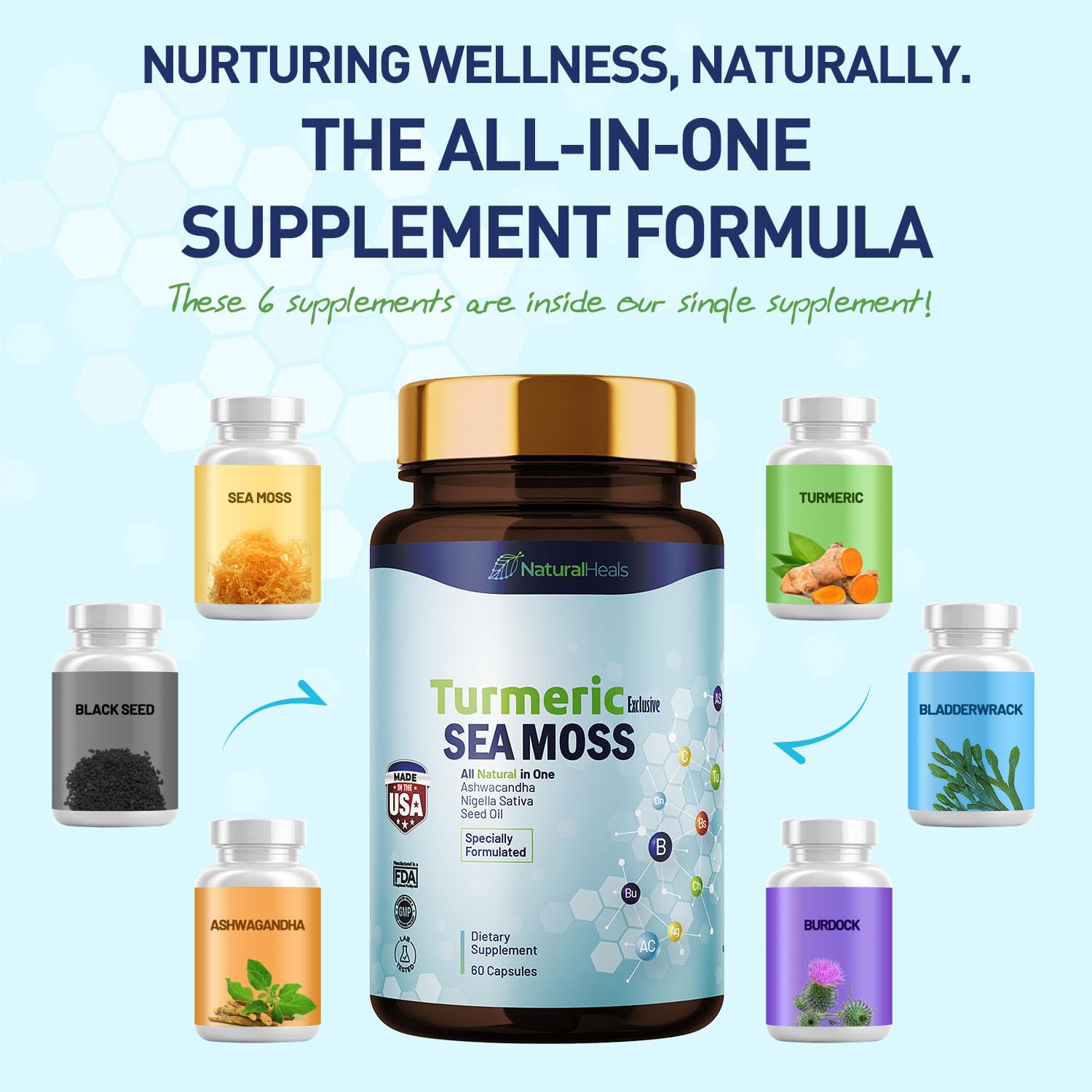 Natural Heals Sea Moss 3000mg: Black Seed Oil 2000mg Ashwagandha 1000mg Turmeric Natural Heals
