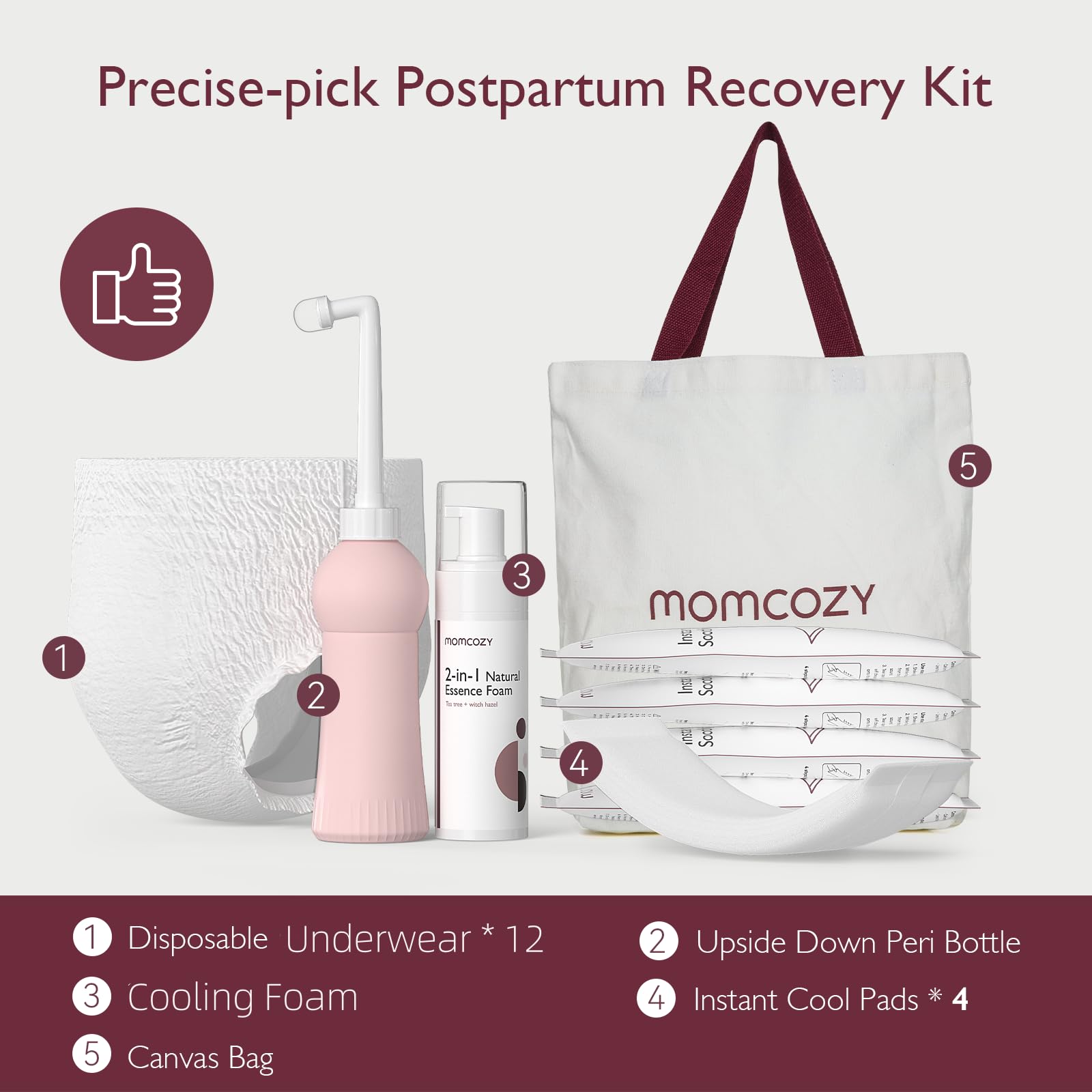 Momcozy Postpartum Recovery Essentials Kit, 19 PCS Labor Delivery Mom Care Set, Self-Absorbent Momcozy