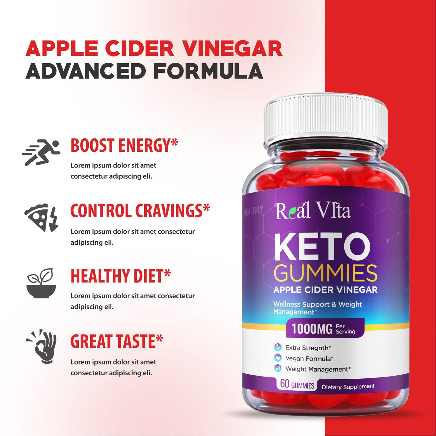 (3 Pack) Real Vita Keto Gummies - Official Formula, Vegan - Real Vita Acv Keto Gummies
