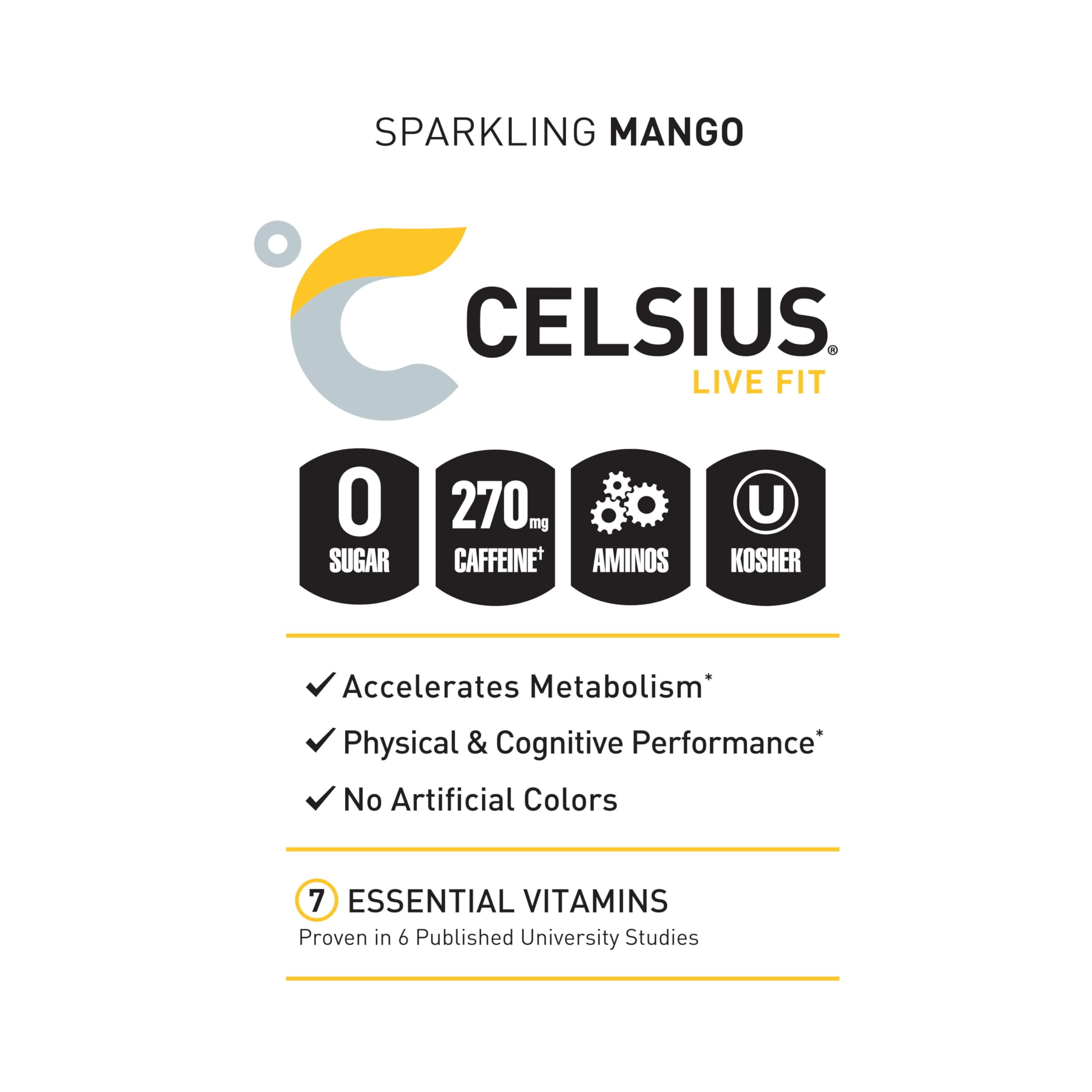 CELSIUS ESSENTIALS, Sparkling Mango Tango, Performance Energy Drink 16 Fl Oz CELSIUS