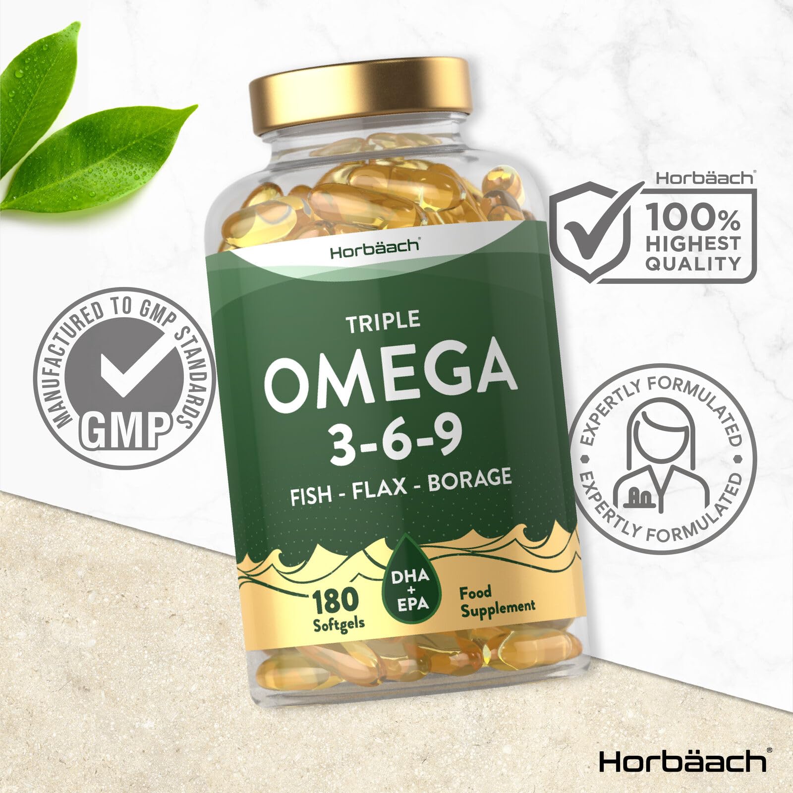 Triple Omega 3 6 9 Capsules | 180 Count | High Strength Supplement with DHA
