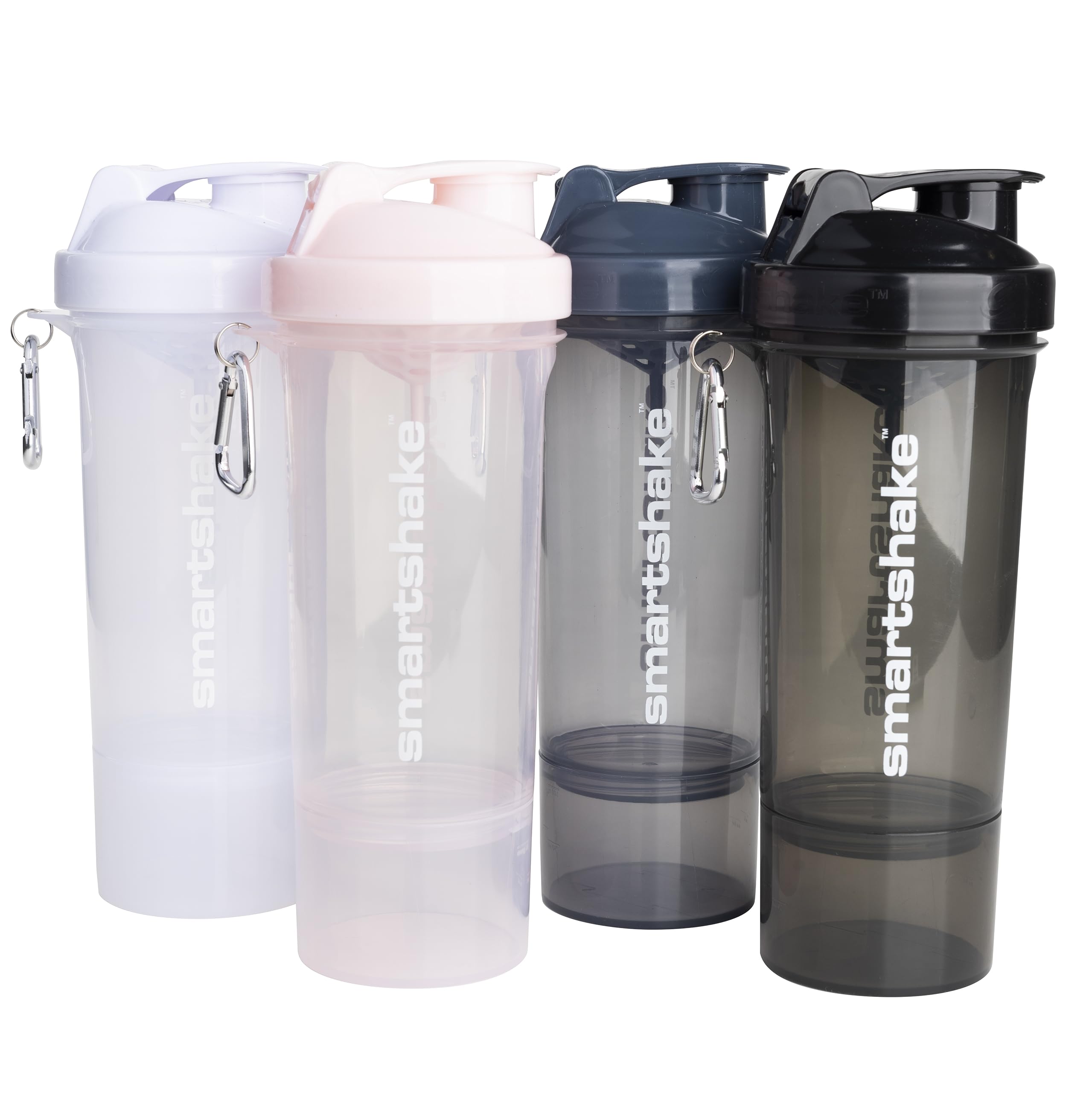 Smartshake Slim 4-Pack Protein Shaker Bottle 400 ml | 13.5 oz – Storage Included - Leakproof Screw