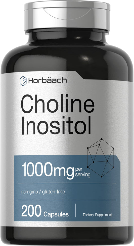 Choline Inositol 1000mg Supplement | 200 Capsules | Non-GMO, Gluten Free | by Horbaach