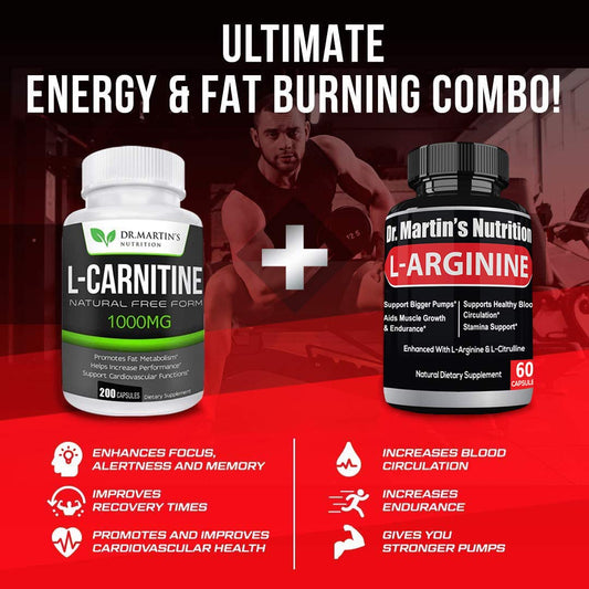 DR. MARTIN'S NUTRITION Extra Strength L-Carnitine - 200 Capsules - 1000mg Per Serving