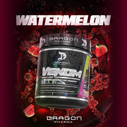 DRAGON PHARMA Venom Extreme Potency Pre-Workout, Laser Sharp Focus + Energy, Intense Performance, Proven Ingredients for Enhanced Vasodilation & Endurance (40 Servings, Watermelon)
