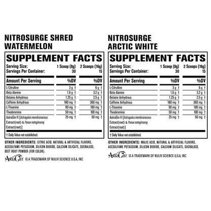 Jacked Factory Nitrosurge Pre-Workout in Arctic White & Watermelon Nitrosurge Shred Thermogenic Pre-Workout for Men & Women