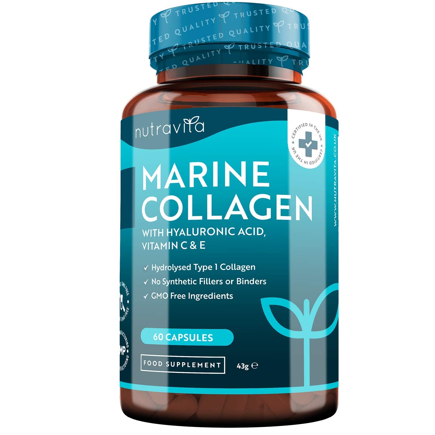 Marine Collagen 1000mg - 60 Capsules of Superior Type 1 Hydrolysed Collagen 