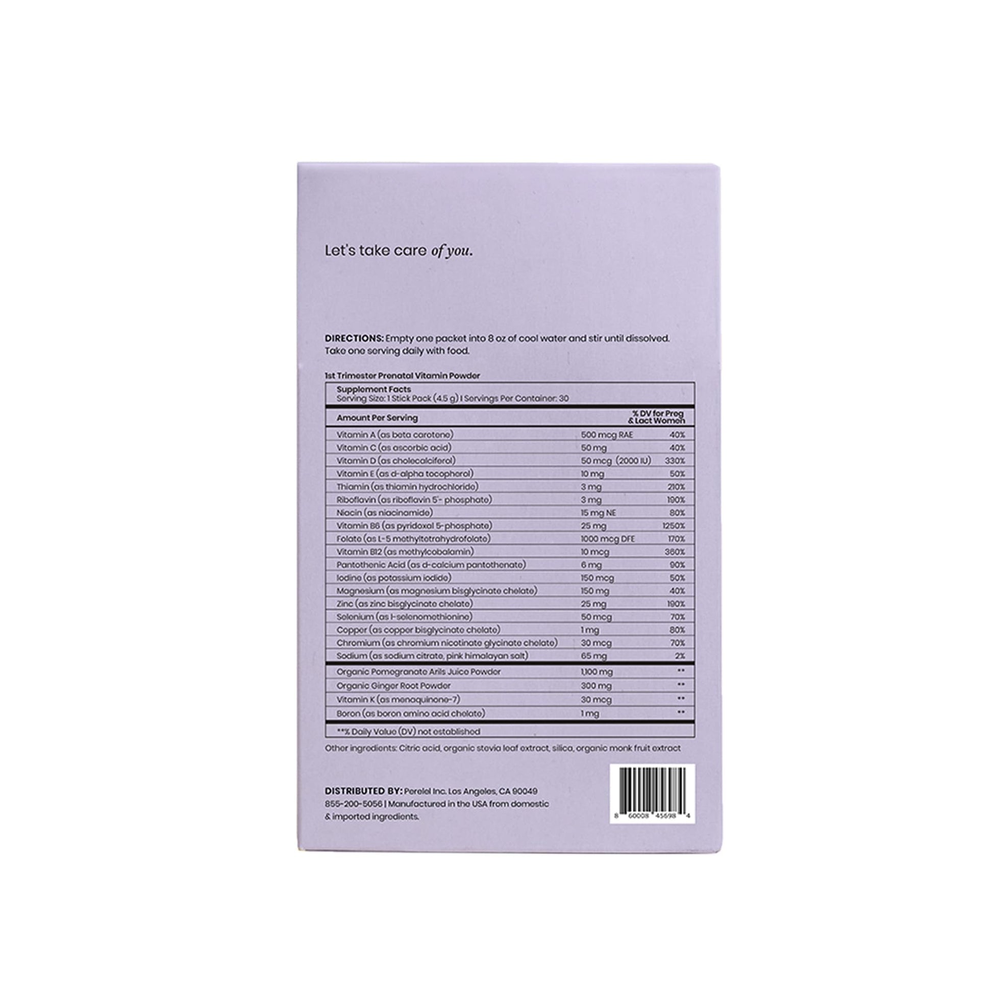 Perelel 1st Trimester Prenatal Multivitamin Powder - Daily No-Nausea Formula Perelel