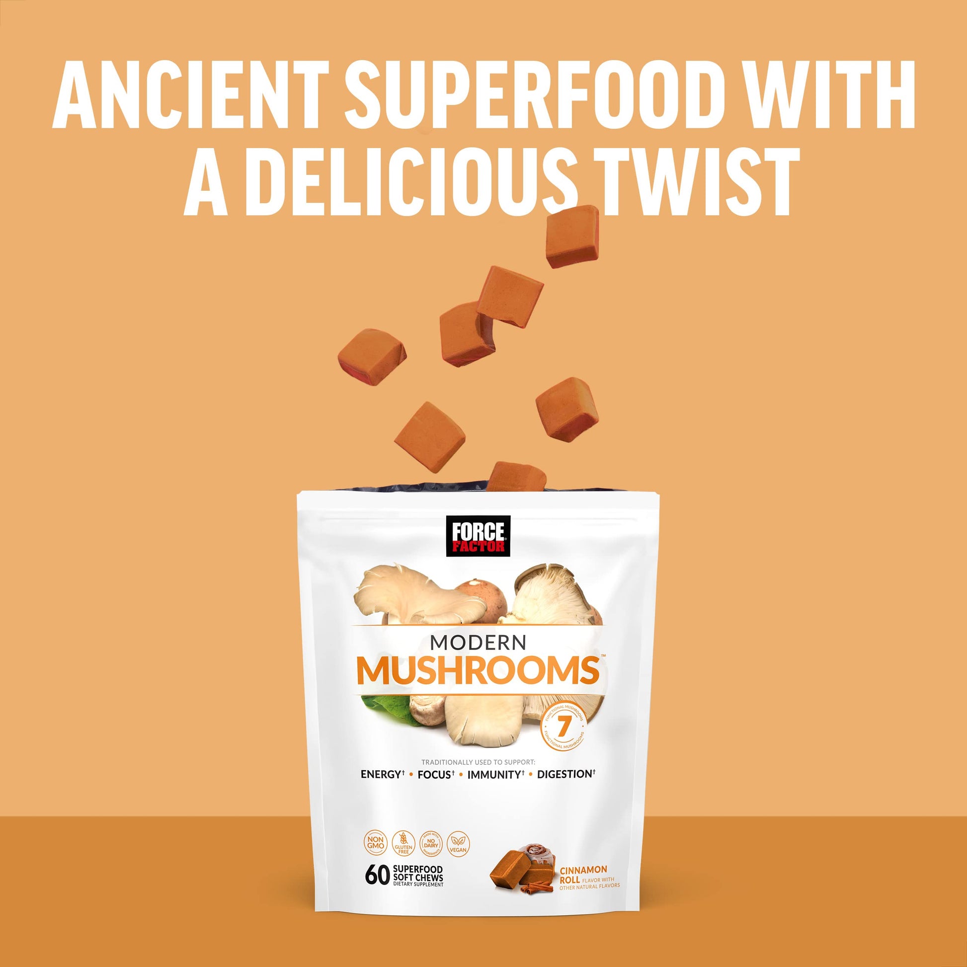 FORCE FACTOR Modern Mushrooms Soft Chews, Mushroom Supplement with Lions Mane Force Factor