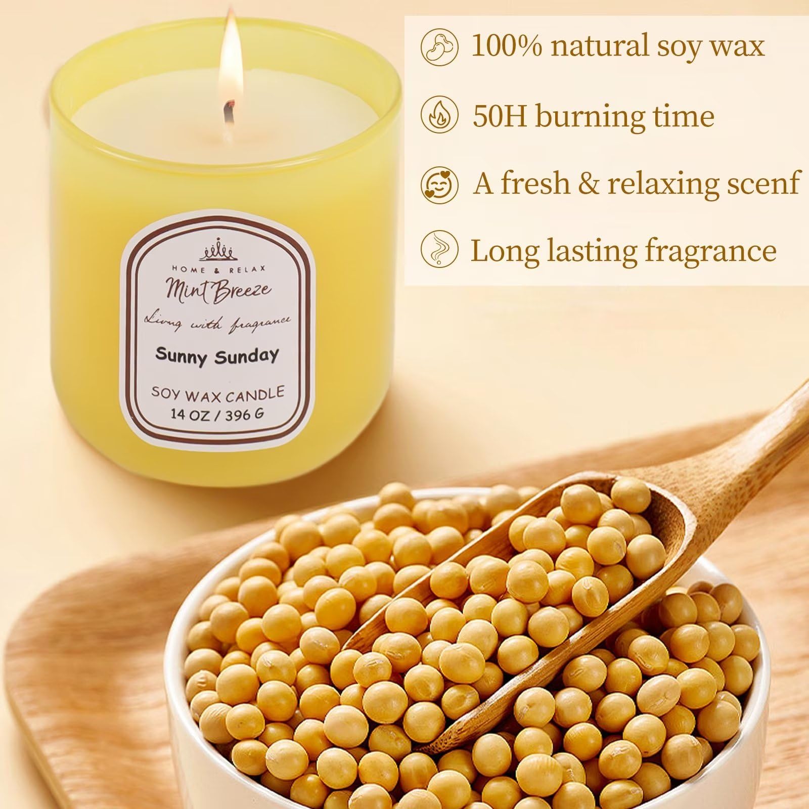 HOME & RELAX 14oz Scented Soy Wax Candle,Big Candle, More Than 80 Hours Long Lasting Burning time HOME & RELAX
