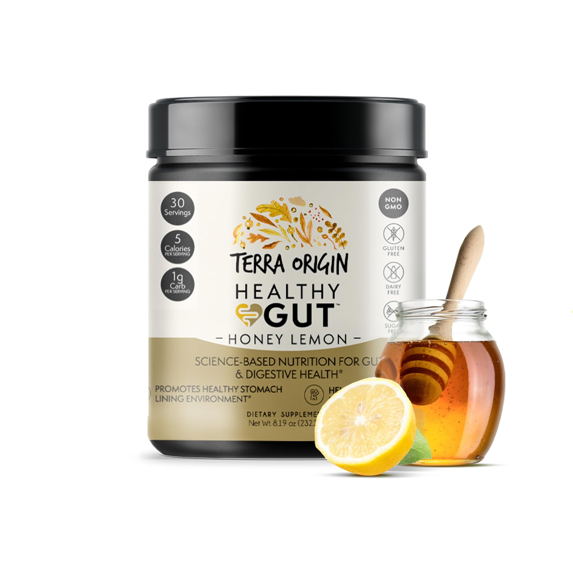TERRA ORIGIN Healthy Gut Powder (Honey Lemon) | 30-Servings with L-Glutamine