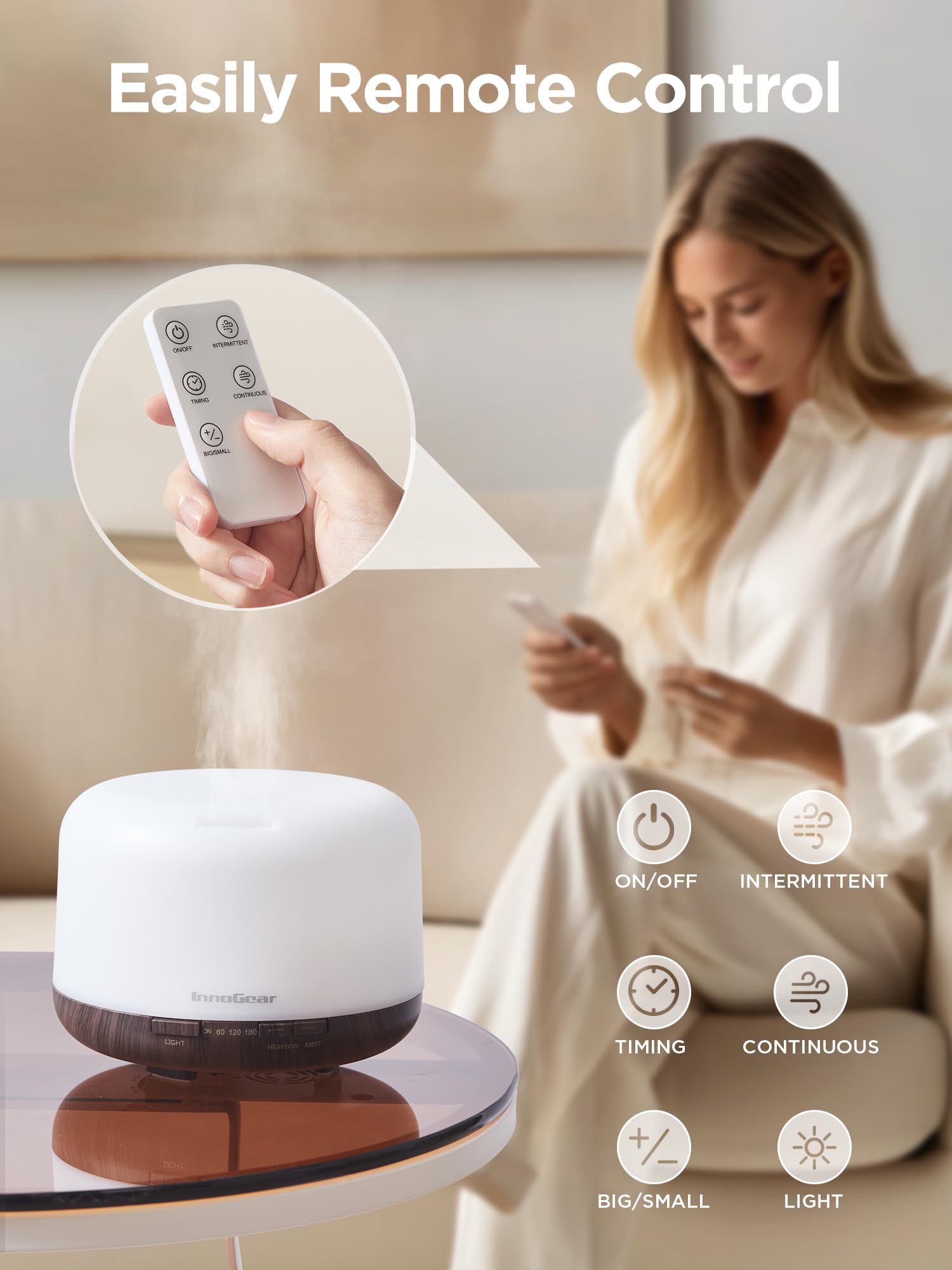 InnoGear 500ml Essential Oil Diffuser with Remote Control, Premium Ultrasonic Aromatherapy InnoGear