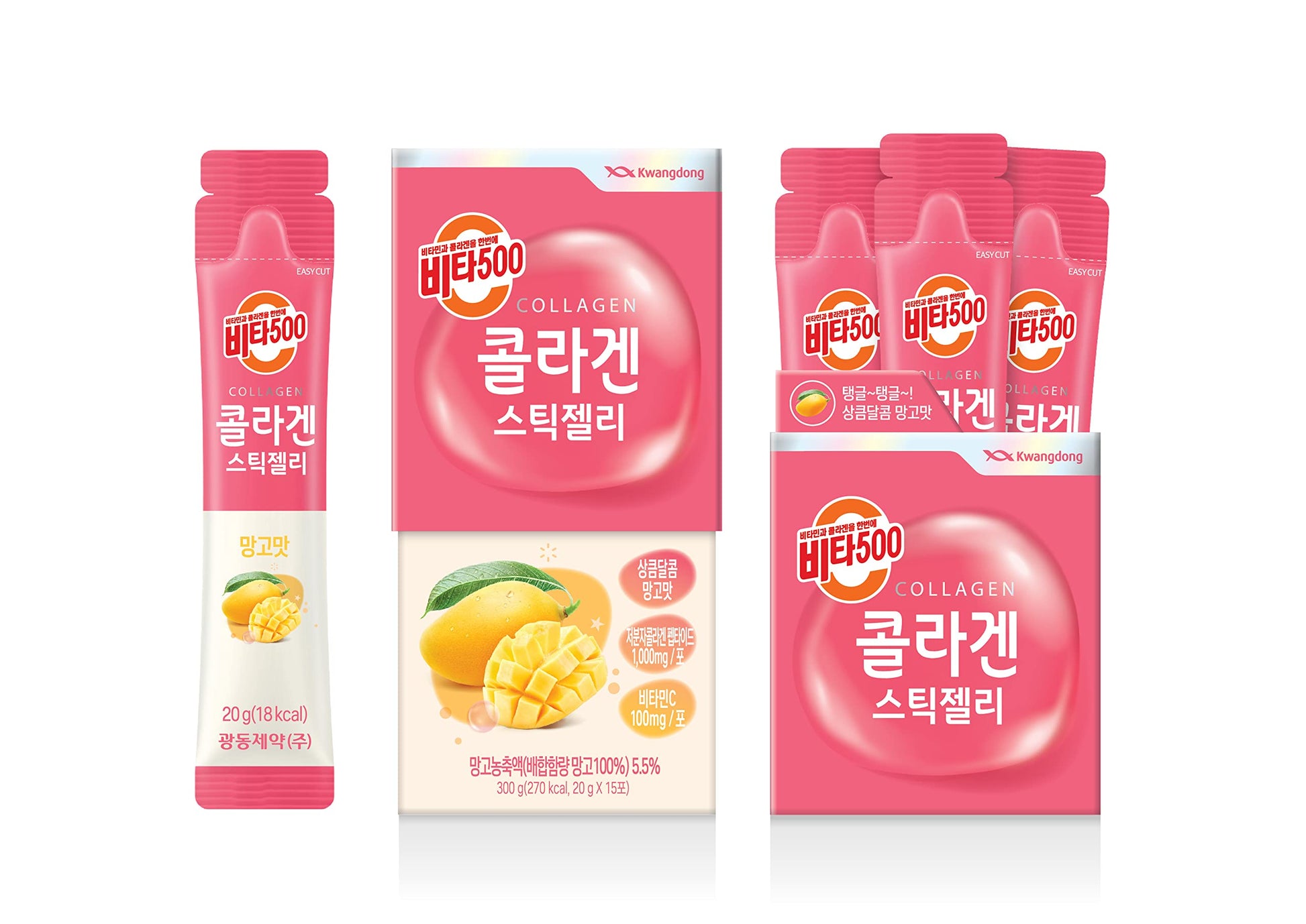 KWANGDONG Vita500 Mango Collagen Peptides Stick Jelly, with Vitamin C, to Support Skin KWANGDONG