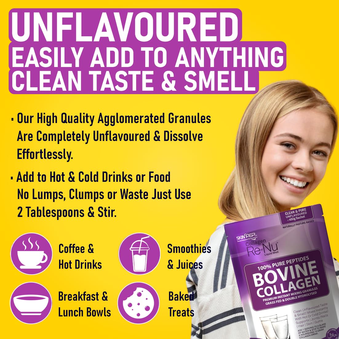 Collagen Powder, Ultra Premium Hydrolysed Bovine Collagen Peptides by SkinPep Skin Pep