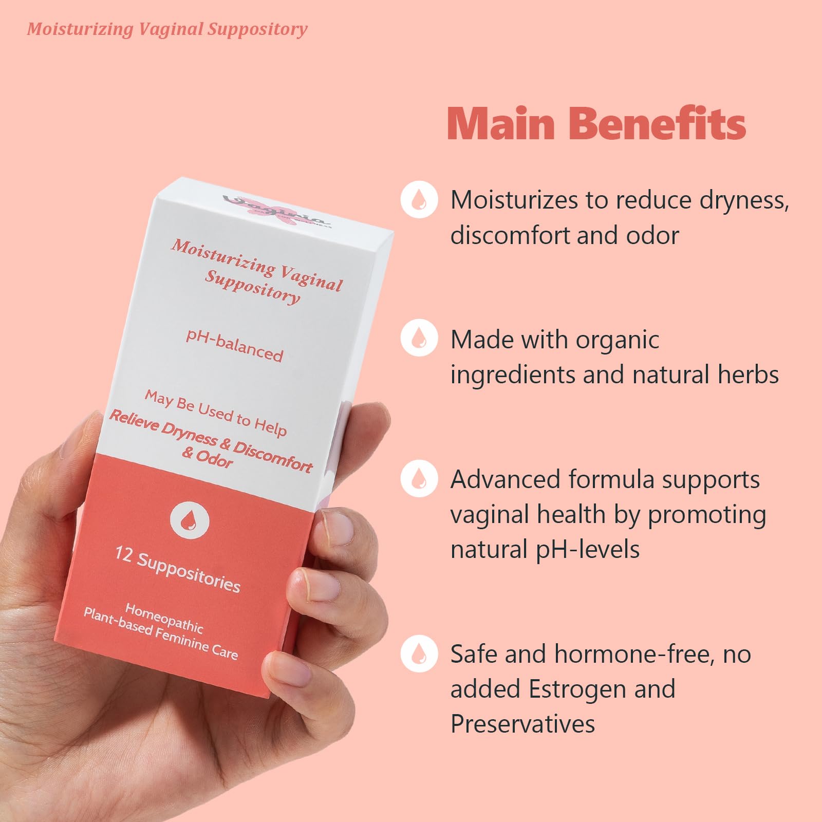 Vaginal Moisturizing Suppositories for Lasting Hydration & Comfort | Balances pH, Soothes Dryness Vagiria