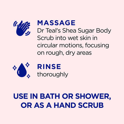 Dr Teal's Shea Sugar Body Scrub, Rose with Essential Oil, 19 oz (Pack of 3) Packaging May