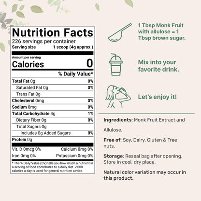 Golden Monk Fruit Sweetener with Allulose, 2 lbs | No Erythritol, No Aftertaste