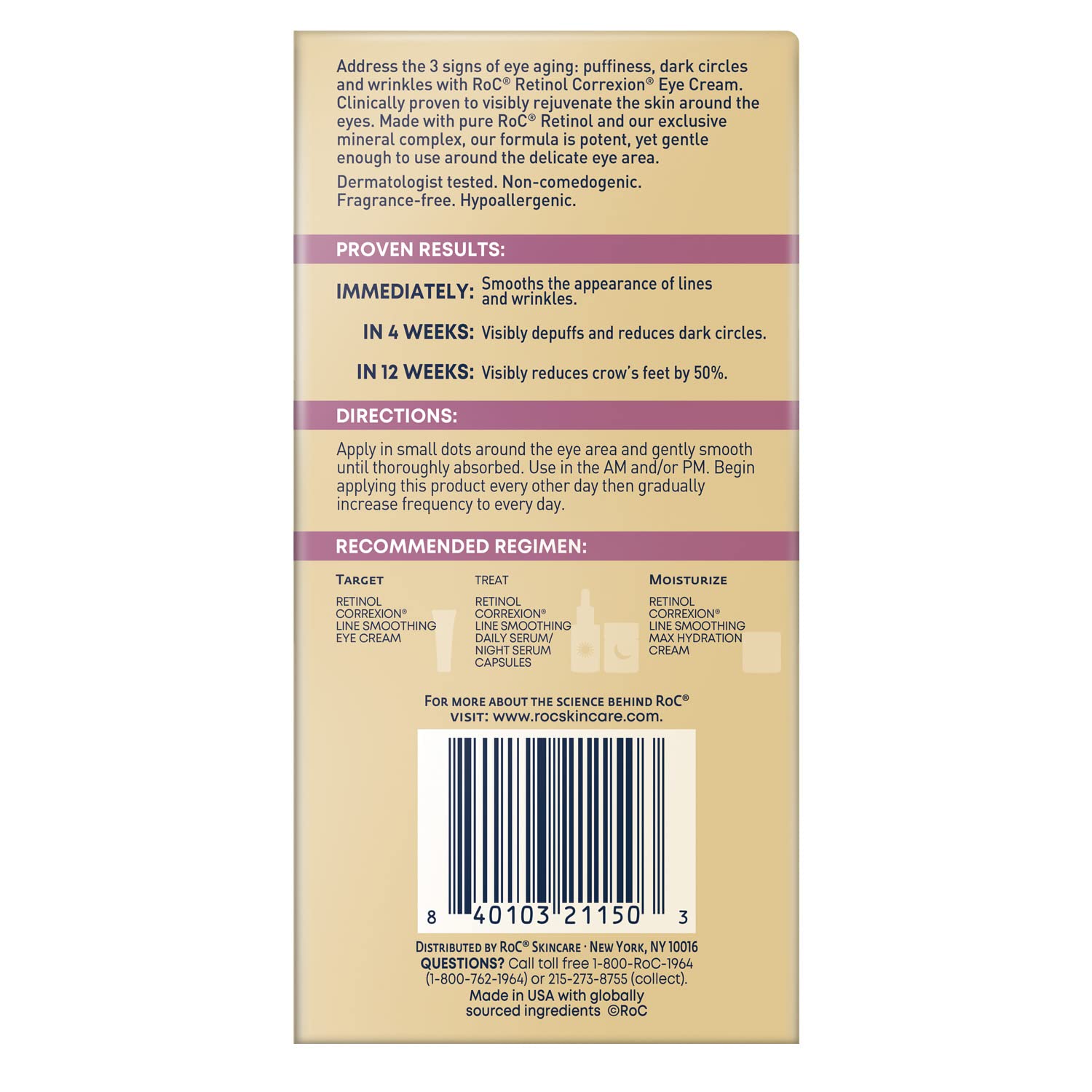 RoC Retinol Correxion Eye Cream Mini for Dark Circles & Puffiness, Daily Wrinkle RoC
